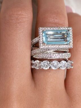 Triple Ring Set – Blue Stone, 5 Carat Look